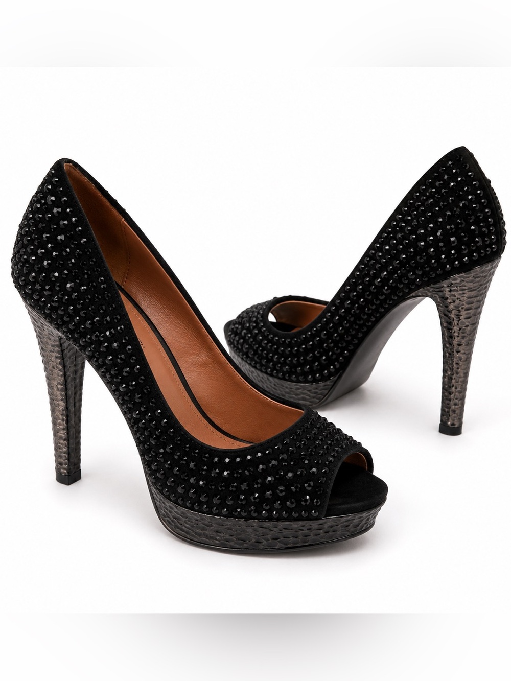 Jeffrey Campbell Black Crystal Peep-Toe Platform Heels